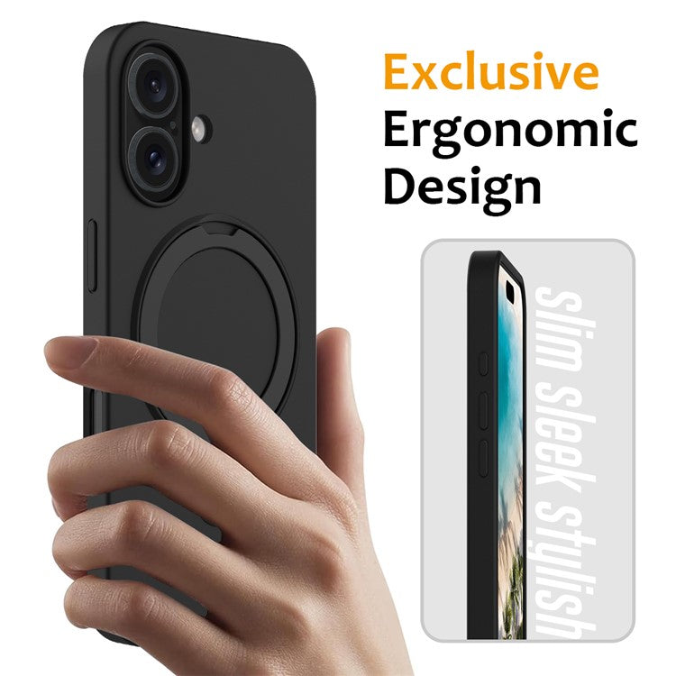 For iPhone 16 Case Compatible with MagSafe Kickstand PC + Silicone Phone Cover - Black