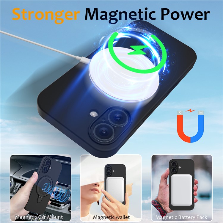 For iPhone 16 Case Compatible with MagSafe Kickstand PC + Silicone Phone Cover - Black