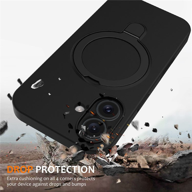 For iPhone 16 Case Compatible with MagSafe Kickstand PC + Silicone Phone Cover - Black