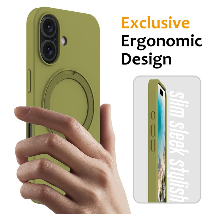 For iPhone 16 Case Compatible with MagSafe Kickstand PC + Silicone Phone Cover - Green