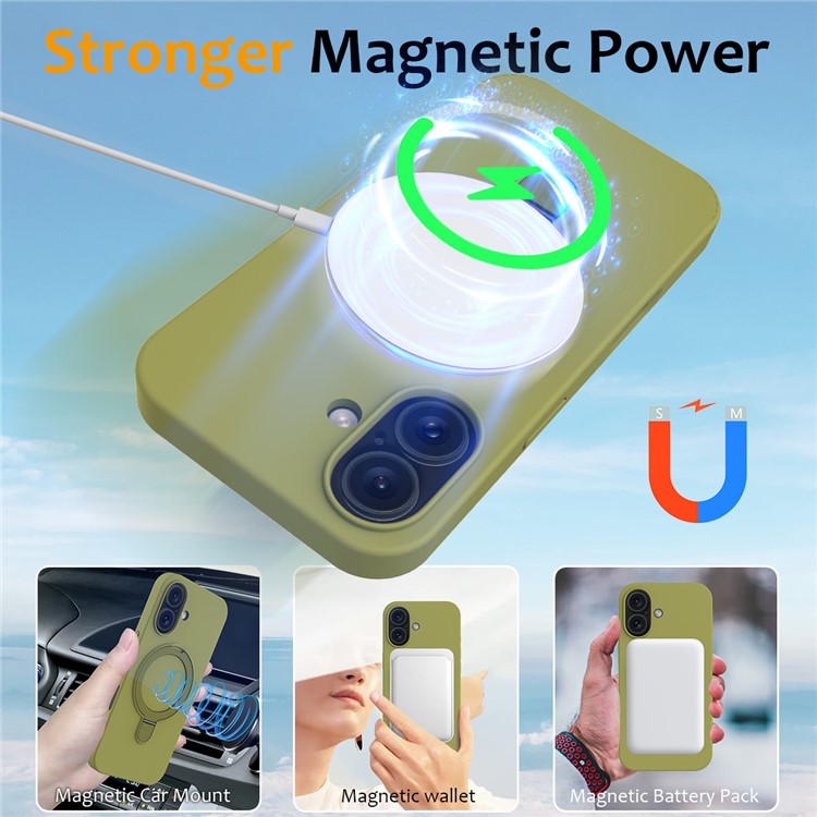 For iPhone 16 Case Compatible with MagSafe Kickstand PC + Silicone Phone Cover - Green