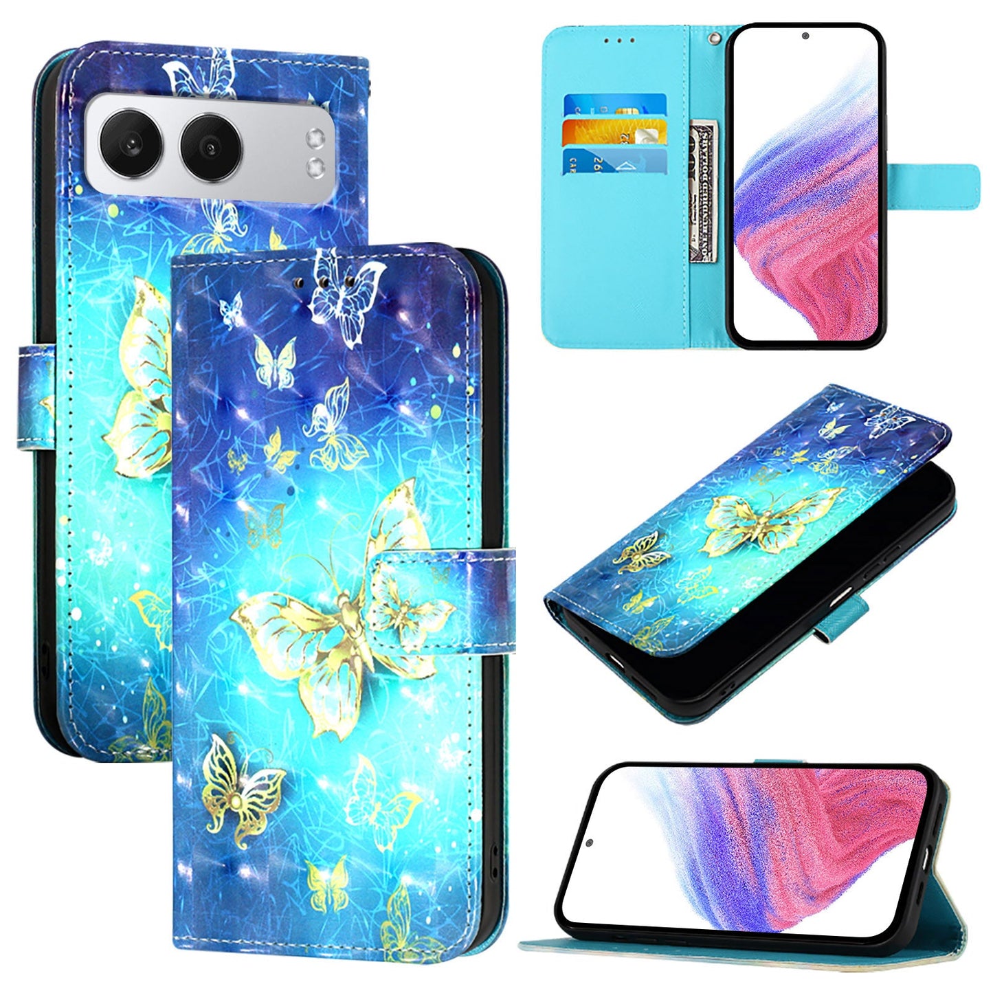 For OnePlus Nord 4 Leather Case YB Pattern Printing Leather Series-2 Pattern Printing Wallet Stand Cover - Golden Butterflies