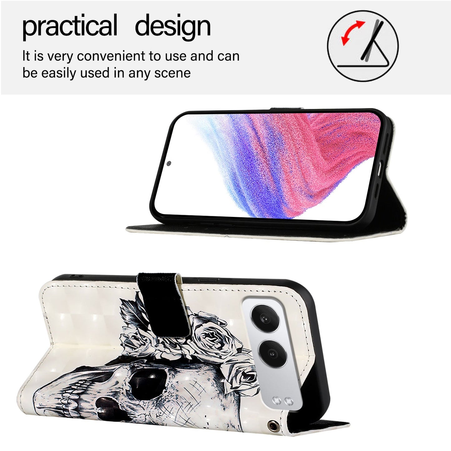 For OnePlus Nord 4 Leather Case YB Pattern Printing Leather Series-2 Pattern Printing Wallet Stand Cover - Skull