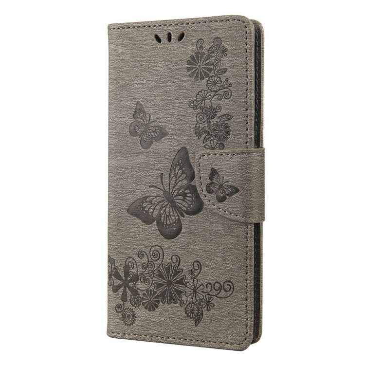 For Asus Zenfone 9 5G Magnetic Clasp PU Leather Phone Case Big Butterflies Flower Pattern Imprinting Anti-scratch Phone Cover Wallet Stand with Strap - Grey