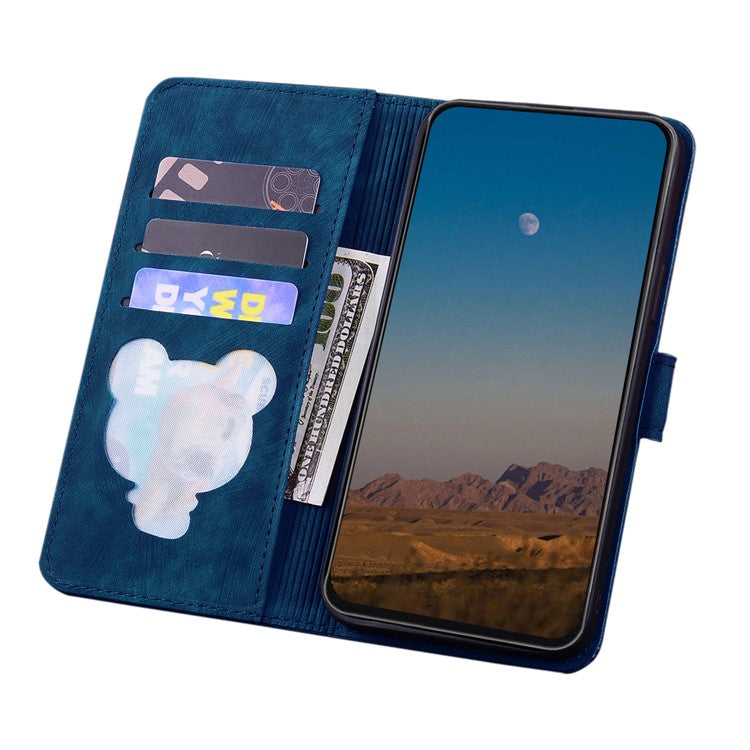 For Google Pixel 9 / Pixel 9 Pro Case Flip Stand Leather Phone Cover Cherry Blossom Cat Imprinted - Blue