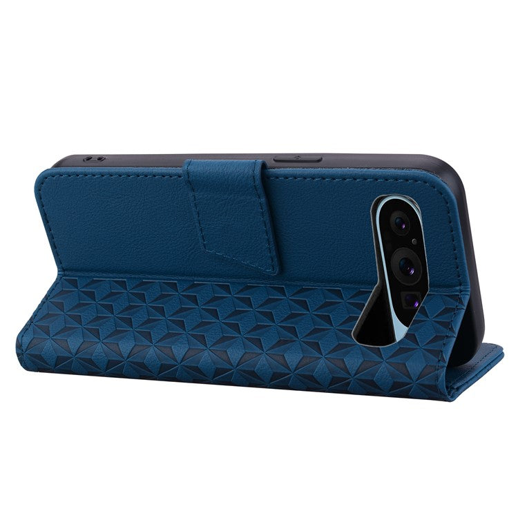 For Google Pixel 9 / Pixel 9 Pro Case Rhombus Pattern Leather Wallet Phone Cover - Sapphire