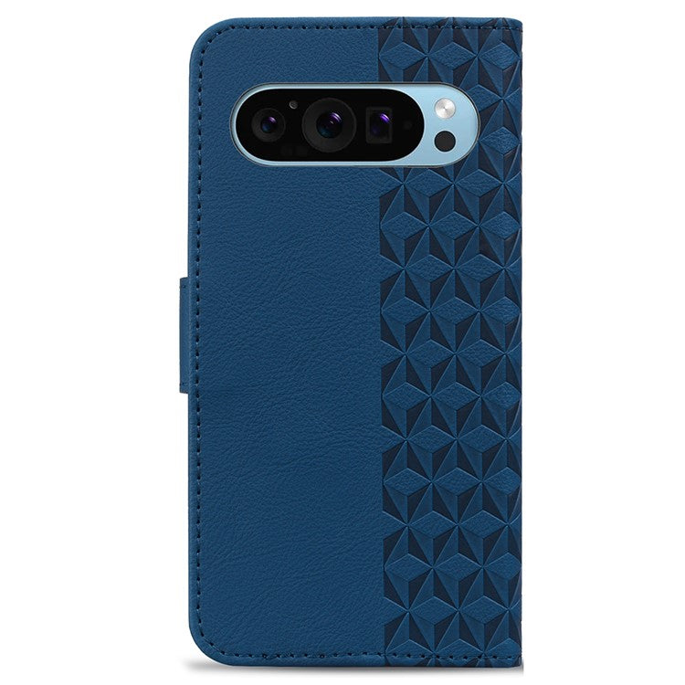 For Google Pixel 9 / Pixel 9 Pro Case Rhombus Pattern Leather Wallet Phone Cover - Sapphire