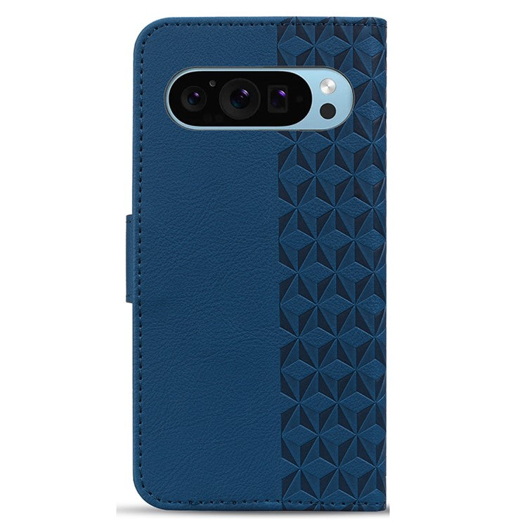 For Google Pixel 9 Pro XL Case Rhombus Pattern Leather Wallet Phone Cover - Sapphire