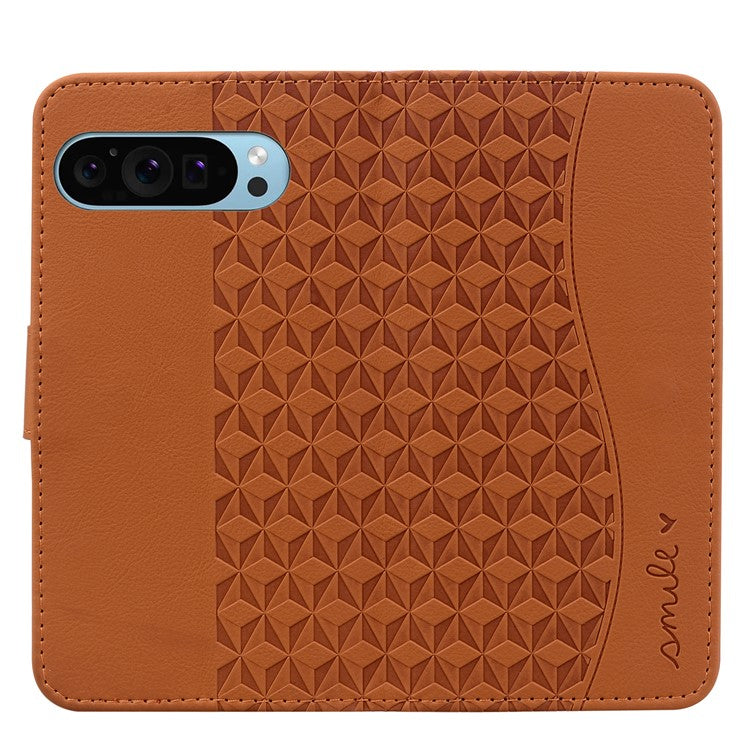 For Google Pixel 9 Pro XL Case Rhombus Pattern Leather Wallet Phone Cover - Brown