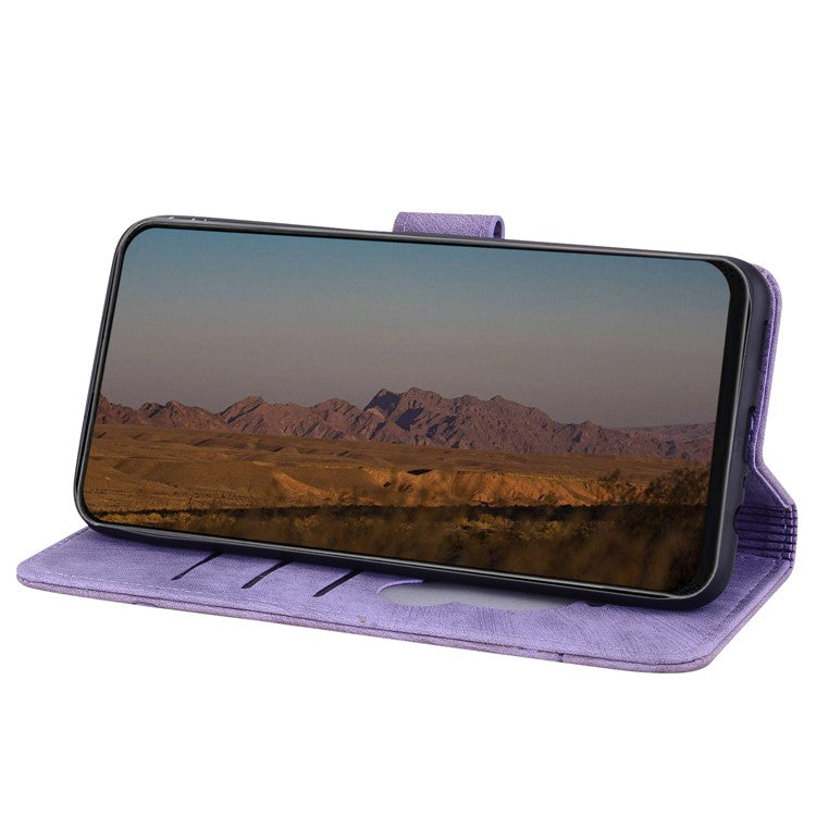 For Google Pixel 9 Pro XL Case Flip Stand Leather Phone Cover Cherry Blossom Cat Imprinted - Purple