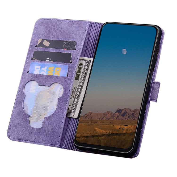 For Google Pixel 9 Pro XL Case Flip Stand Leather Phone Cover Cherry Blossom Cat Imprinted - Purple