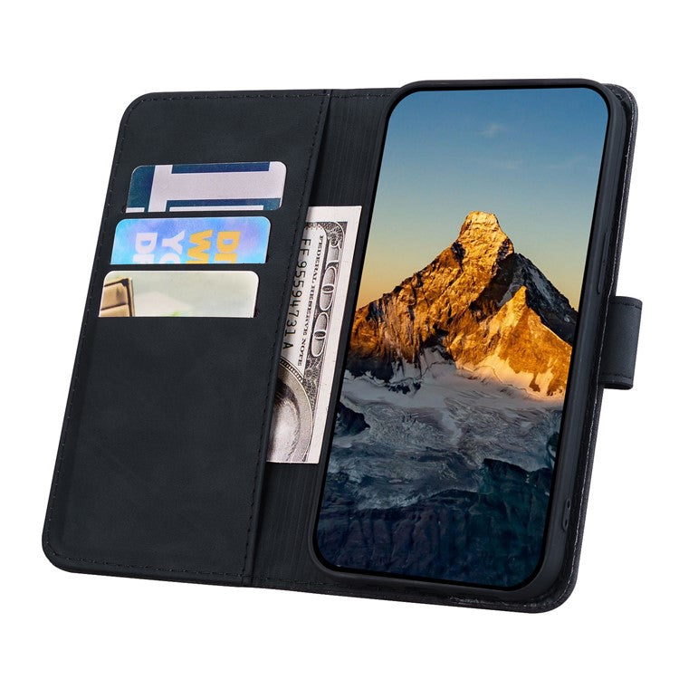 For Google Pixel 9 Pro XL Case PU Leather Wallet Flip Phone Cover Flower Imprinted - Black