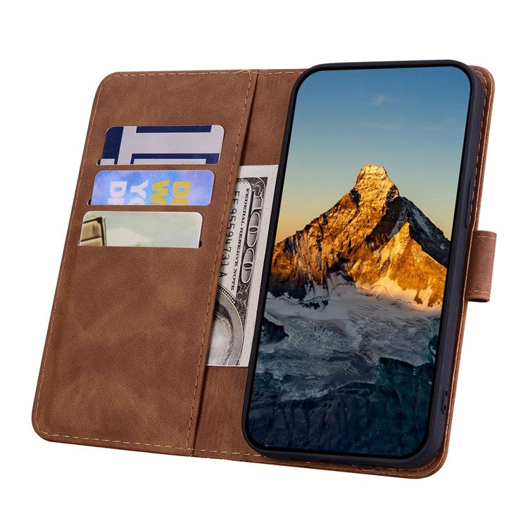 For Google Pixel 9 Pro XL Case PU Leather Wallet Flip Phone Cover Flower Imprinted - Brown