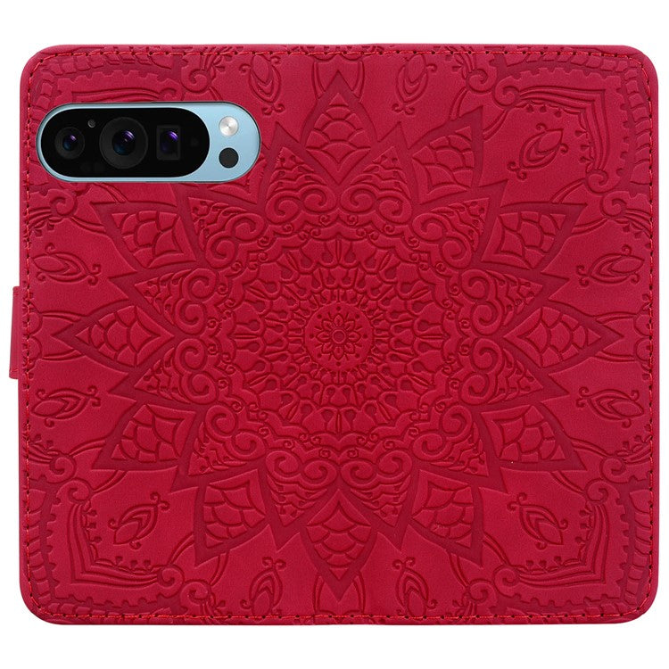 For Google Pixel 9 Pro XL Case PU Leather Wallet Flip Phone Cover Flower Imprinted - Red