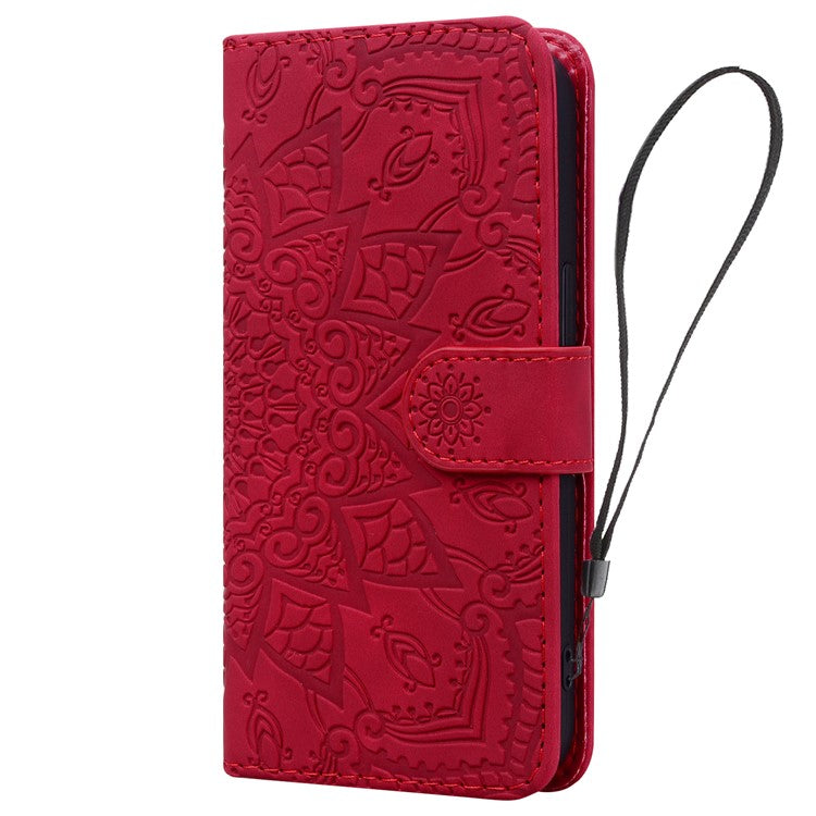 For Google Pixel 9 Pro XL Case PU Leather Wallet Flip Phone Cover Flower Imprinted - Red