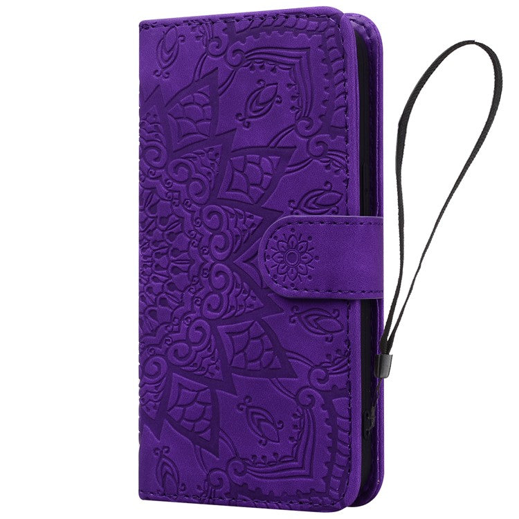 For Google Pixel 9 Pro XL Case PU Leather Wallet Flip Phone Cover Flower Imprinted - Purple