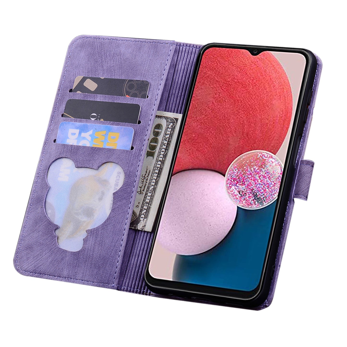 For Samsung Galaxy A16 5G / A16 4G Case Flip Stand Leather Phone Cover Cherry Blossom Cat Imprinted - Purple