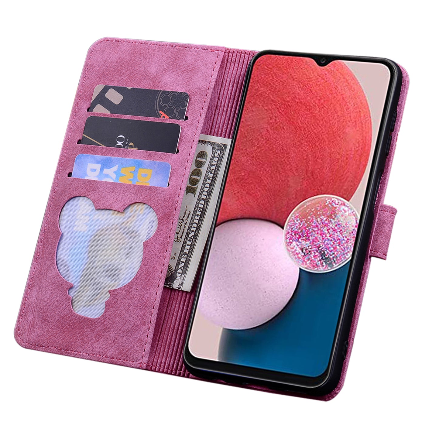 For Samsung Galaxy A16 5G / A16 4G Case Flip Stand Leather Phone Cover Cherry Blossom Cat Imprinted - Rose