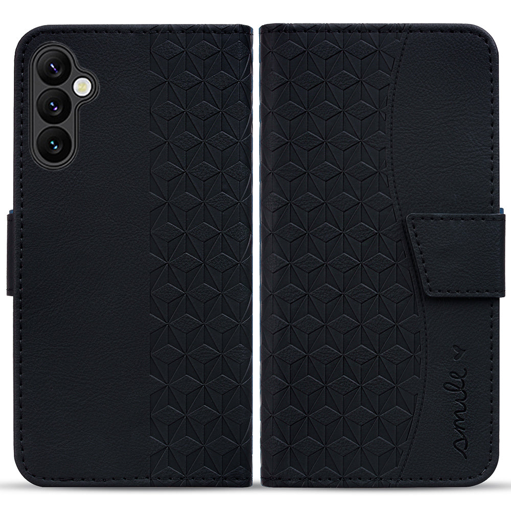 For Samsung Galaxy A16 5G / A16 4G Case Rhombus Pattern Leather Wallet Phone Cover - Black