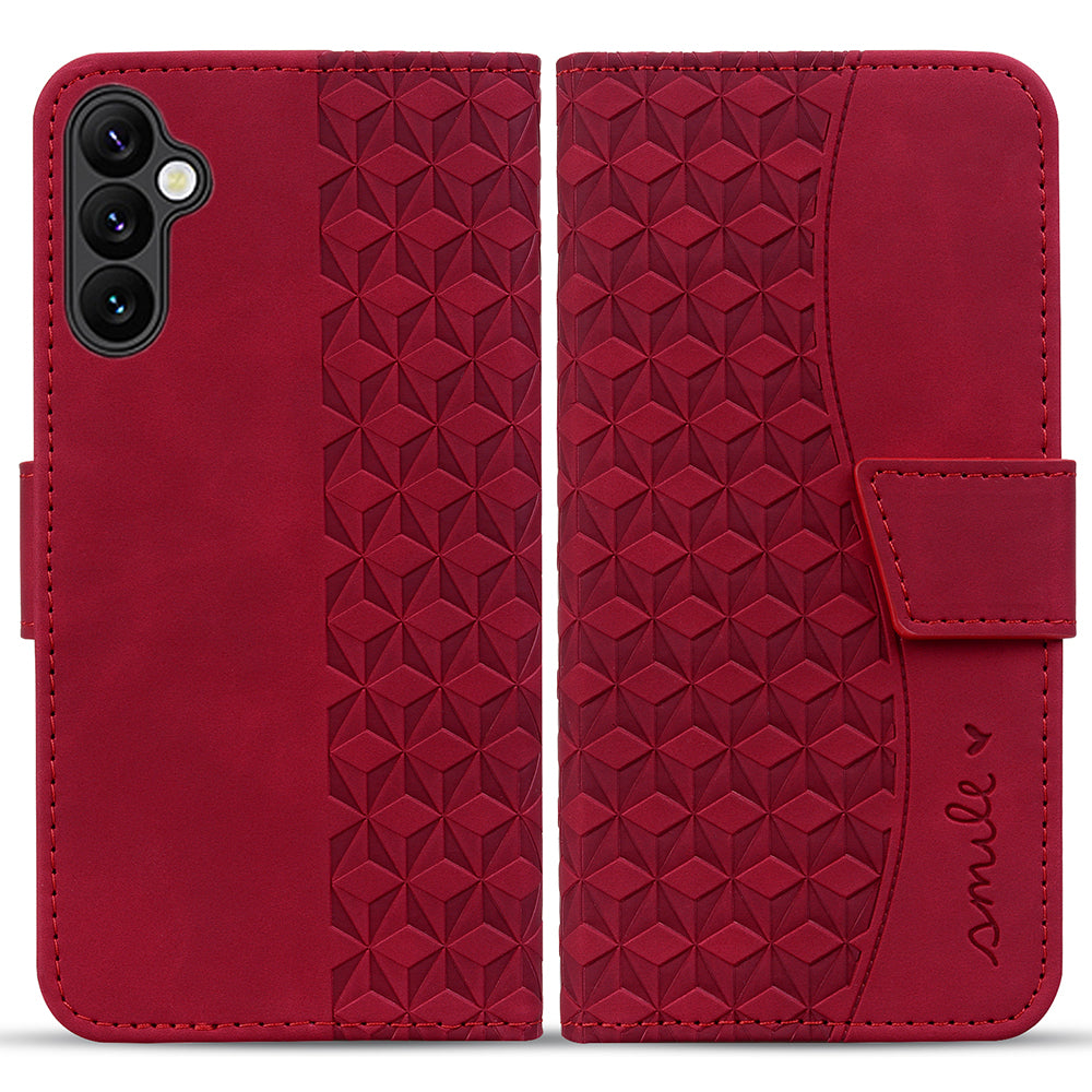 For Samsung Galaxy A16 5G / A16 4G Case Rhombus Pattern Leather Wallet Phone Cover - Red