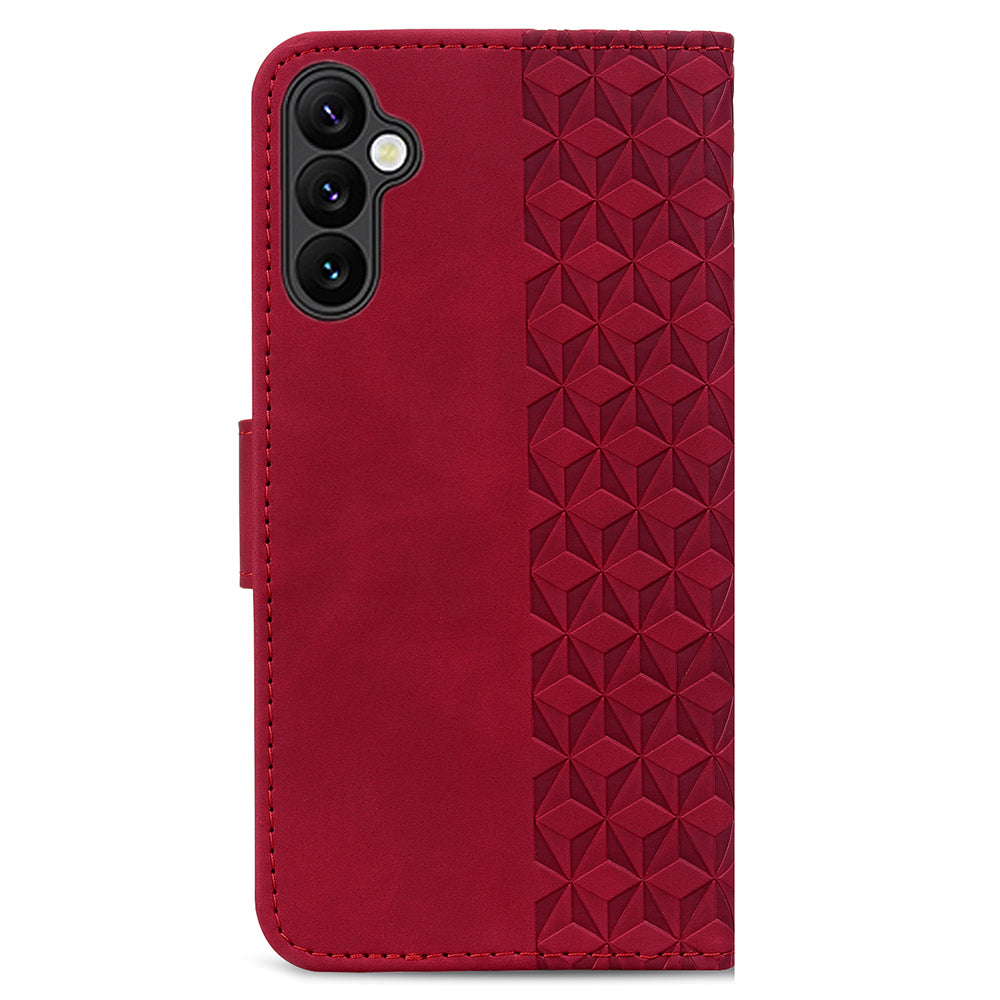 For Samsung Galaxy A16 5G / A16 4G Case Rhombus Pattern Leather Wallet Phone Cover - Red
