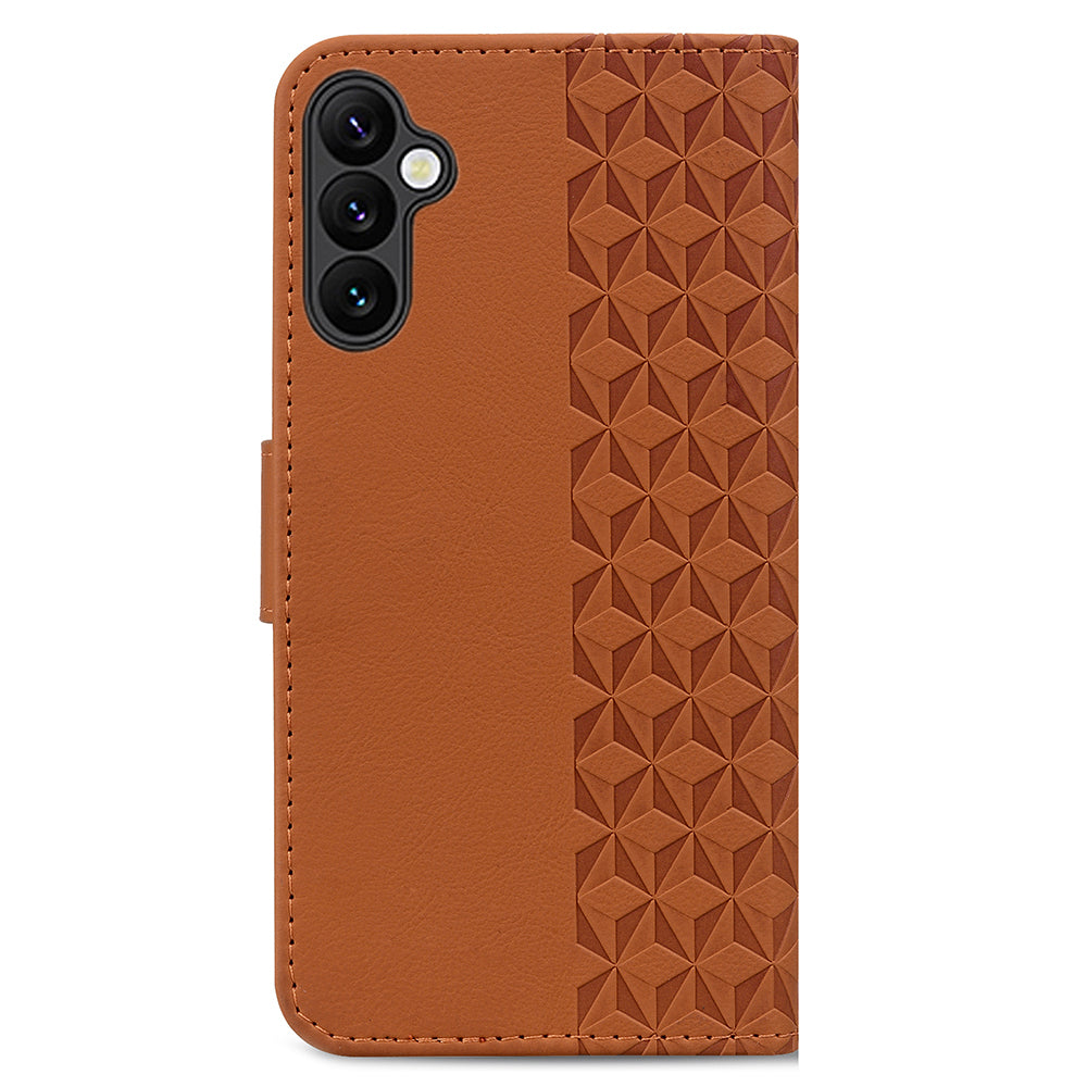 For Samsung Galaxy A16 5G / A16 4G Case Rhombus Pattern Leather Wallet Phone Cover - Brown