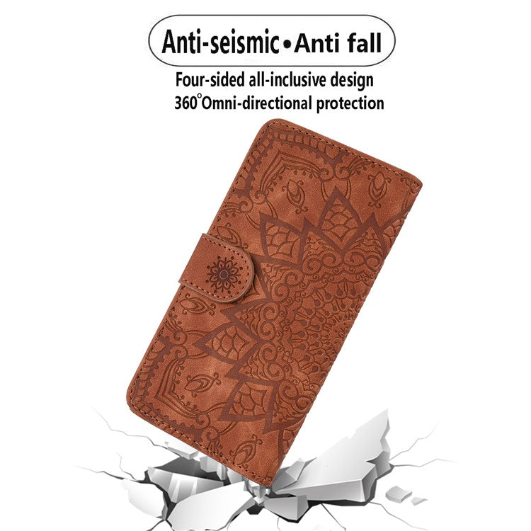 For Samsung Galaxy A16 5G Case PU Leather Wallet Flip Phone Cover Flower Imprinted - Brown