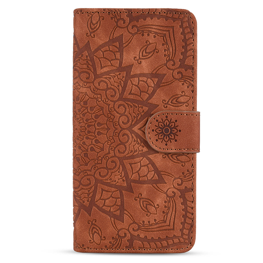 For Samsung Galaxy A16 5G / A16 4G Case PU Leather Wallet Flip Phone Cover Flower Imprinted - Brown