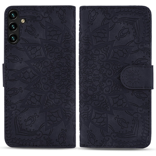 For Samsung Galaxy A16 5G / A16 4G Case PU Leather Wallet Flip Phone Cover Flower Imprinted - Black