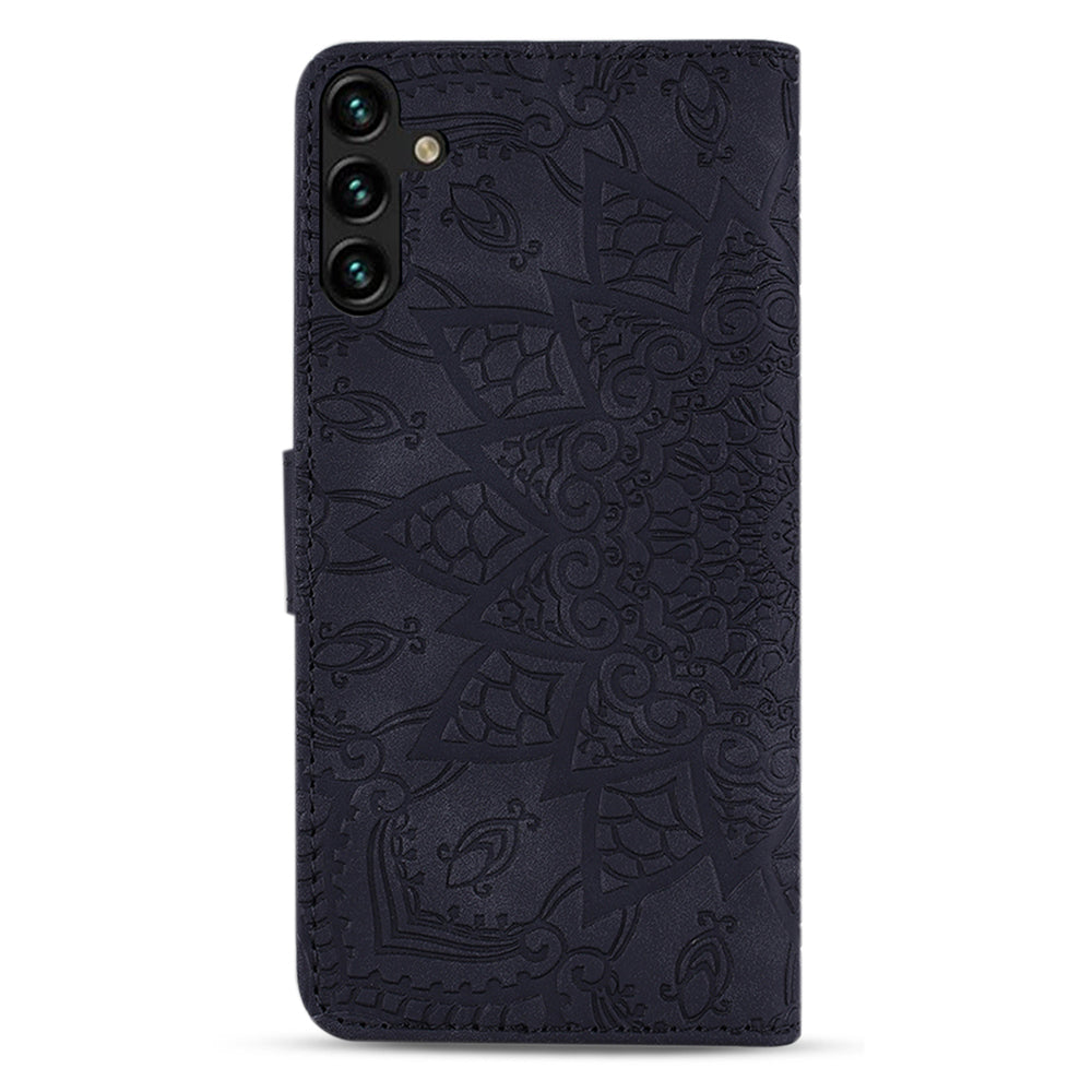 For Samsung Galaxy A16 5G / A16 4G Case PU Leather Wallet Flip Phone Cover Flower Imprinted - Black