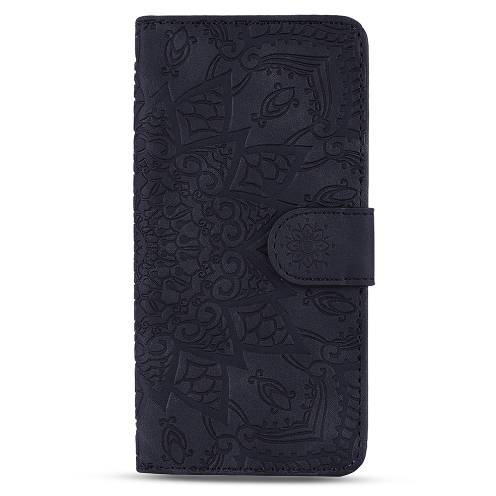 For Samsung Galaxy A16 5G / A16 4G Case PU Leather Wallet Flip Phone Cover Flower Imprinted - Black