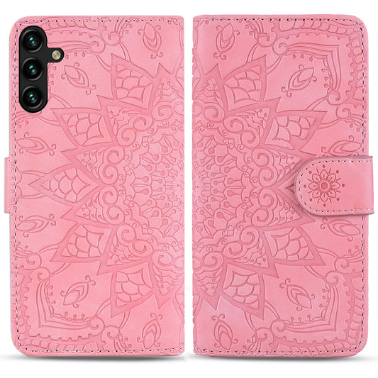 For Samsung Galaxy A16 5G / A16 4G Case PU Leather Wallet Flip Phone Cover Flower Imprinted - Pink