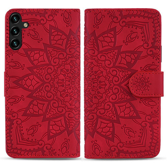 For Samsung Galaxy A16 5G / A16 4G Case PU Leather Wallet Flip Phone Cover Flower Imprinted - Red