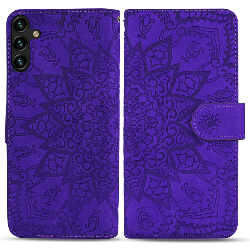 For Samsung Galaxy A16 5G / A16 4G Case PU Leather Wallet Flip Phone Cover Flower Imprinted - Purple