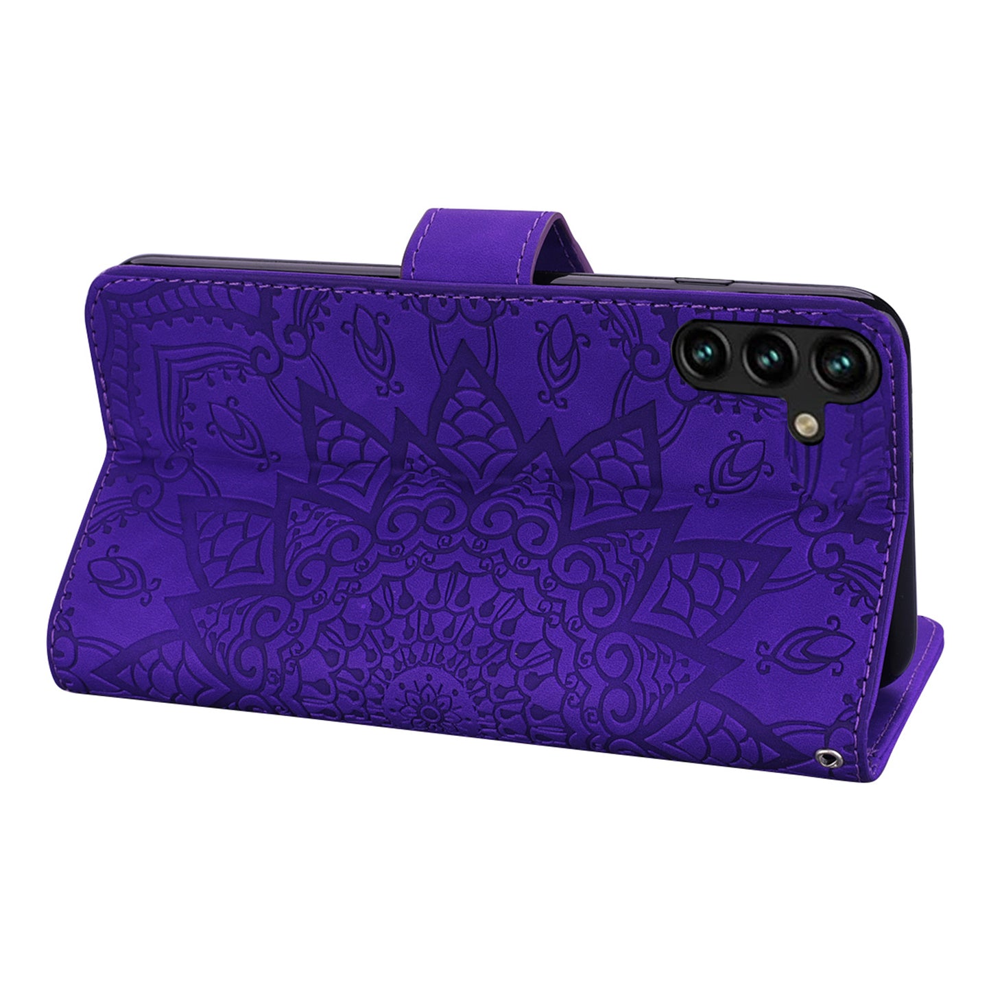 For Samsung Galaxy A16 5G / A16 4G Case PU Leather Wallet Flip Phone Cover Flower Imprinted - Purple