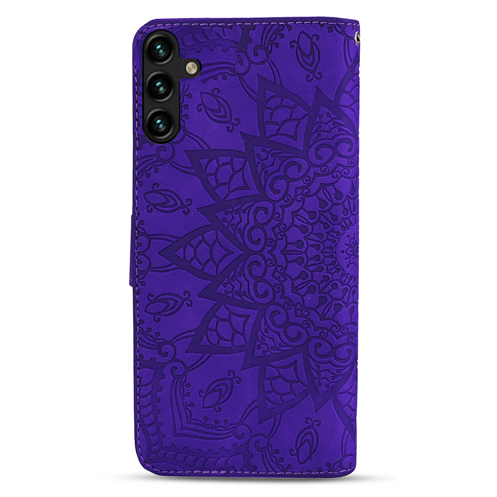 For Samsung Galaxy A16 5G / A16 4G Case PU Leather Wallet Flip Phone Cover Flower Imprinted - Purple