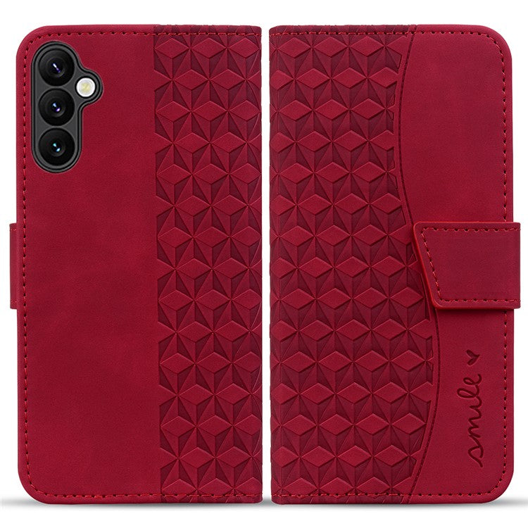 For Samsung Galaxy S24 FE Case Rhombus Pattern Leather Wallet Phone Cover - Red
