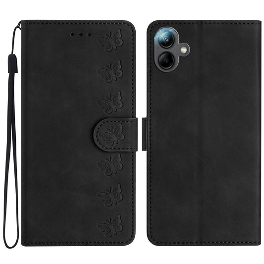For Samsung Galaxy A06 Case Imprinted Butterfly Leather Wallet Phone Cover - Black