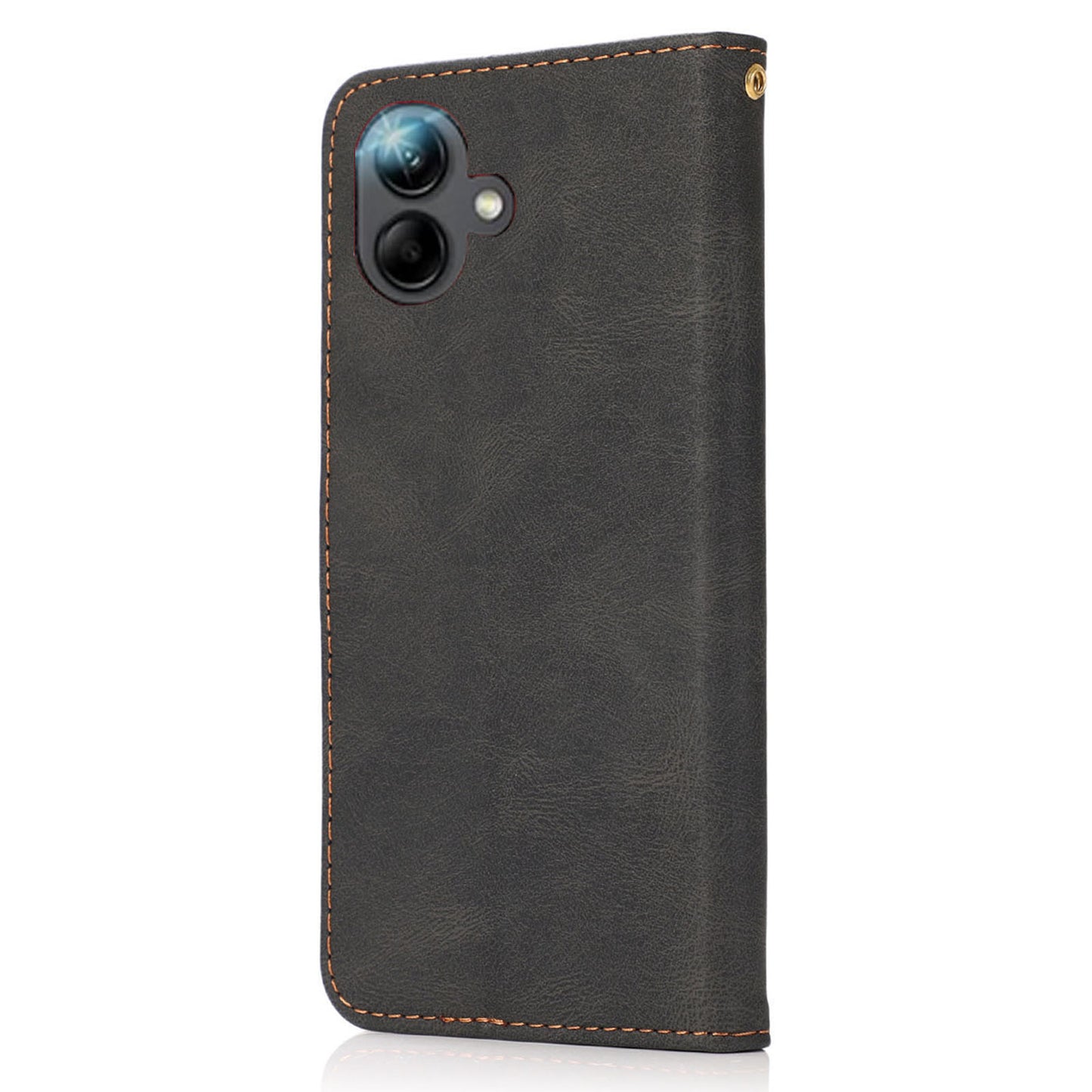 For Samsung Galaxy A06 Cover Color Splicing Wallet Stand Leather Phone Case with Wrist Strap - Black+Brown