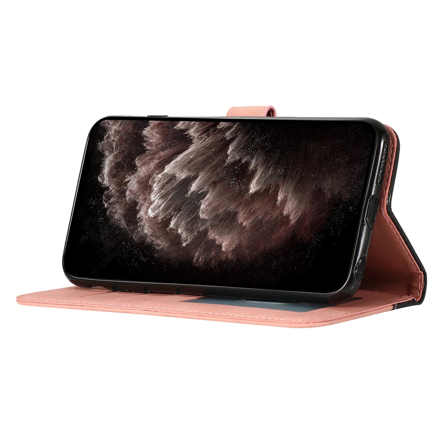 For Samsung Galaxy A06 Cover Color Splicing Wallet Stand Leather Phone Case with Wrist Strap - Black+Rose Gold