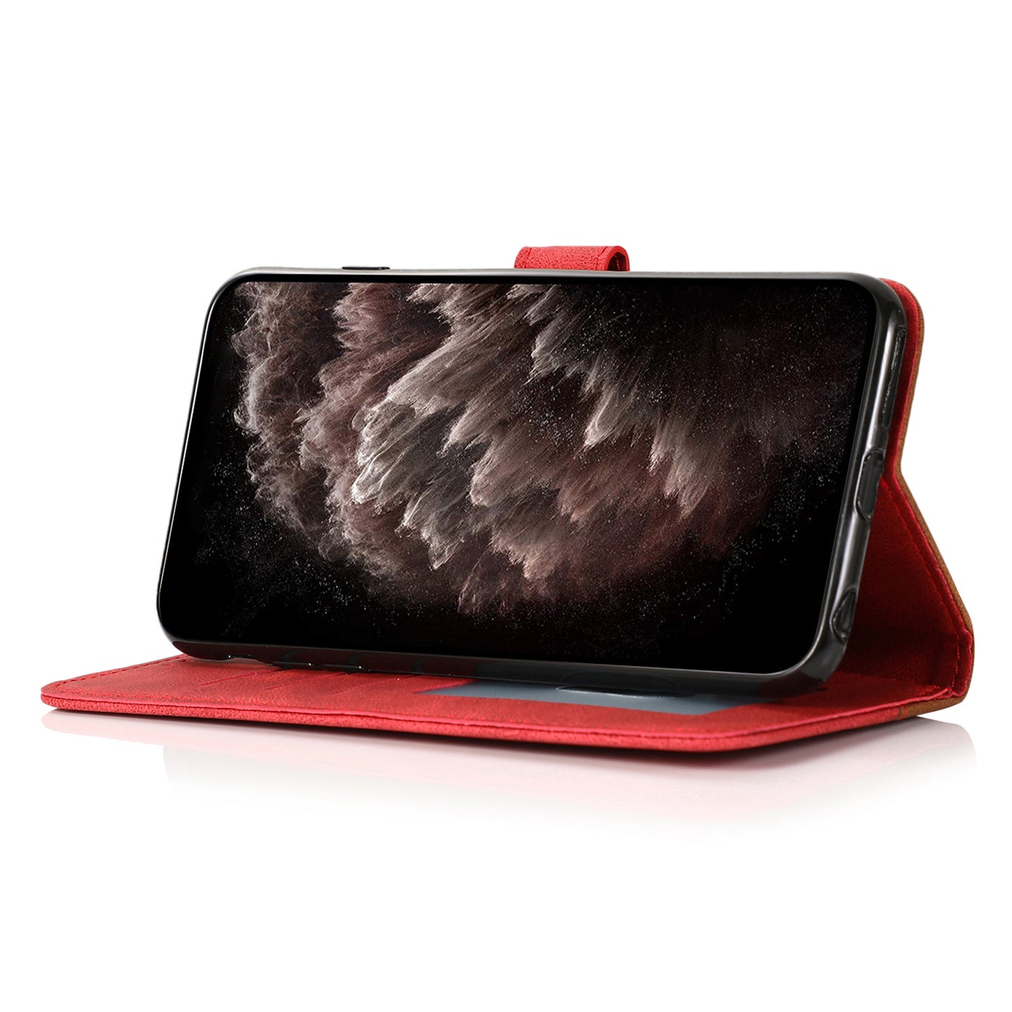 For Samsung Galaxy A06 Cover Color Splicing Wallet Stand Leather Phone Case with Wrist Strap - Brown+Red