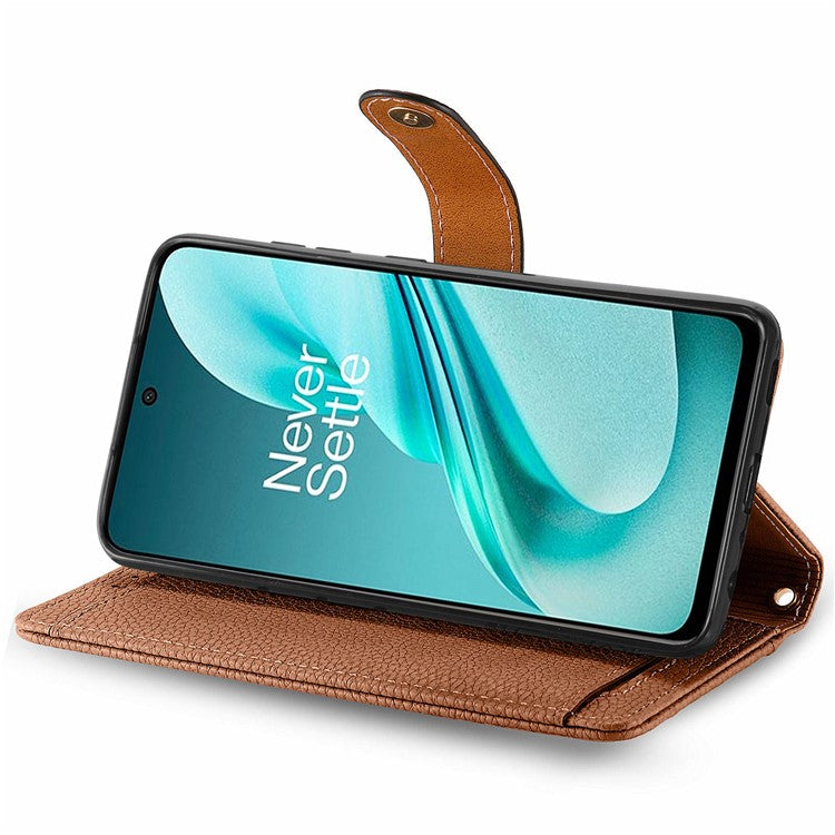 For OnePlus Nord N30 SE 5G Case RFID Blocking Zipper Pocket Leather Wallet Phone Cover - Brown