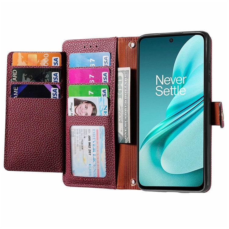 For OnePlus Nord N30 SE 5G Case RFID Blocking Zipper Pocket Leather Wallet Phone Cover - Red
