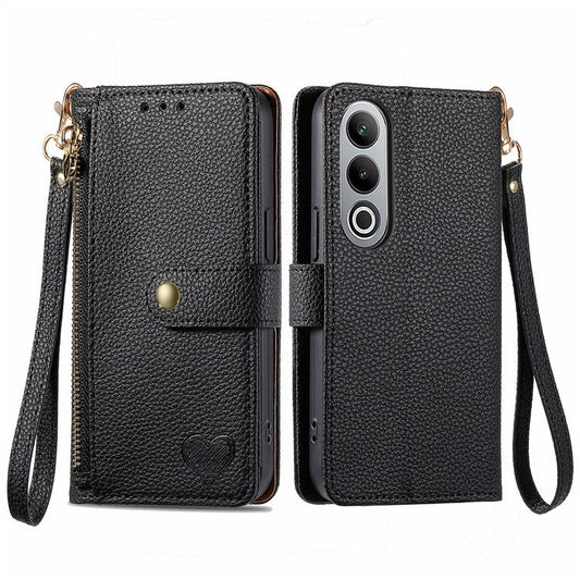 For OnePlus Nord CE4 5G Case RFID Blocking Zipper Pocket Leather Wallet Phone Cover - Black