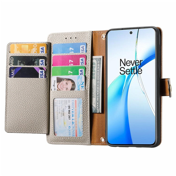 For OnePlus Nord CE4 5G Case RFID Blocking Zipper Pocket Leather Wallet Phone Cover - Grey