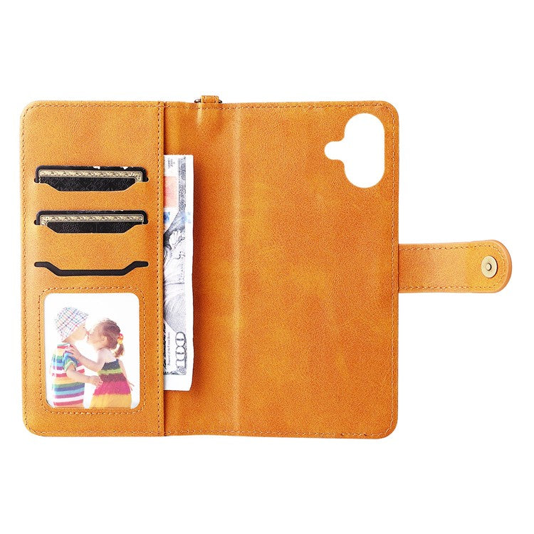 KT Leather Series-4 For iPhone 16 Plus Case 2 in 1 Detachable Wallet Leather Phone Cover - Brown