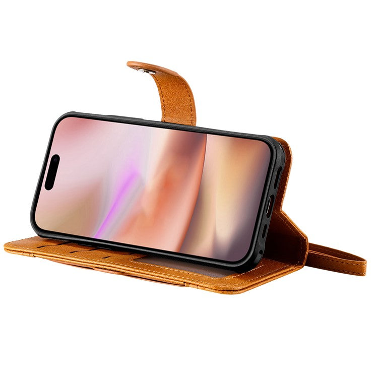 KT Leather Series-4 For iPhone 16 Plus Case 2 in 1 Detachable Wallet Leather Phone Cover - Brown