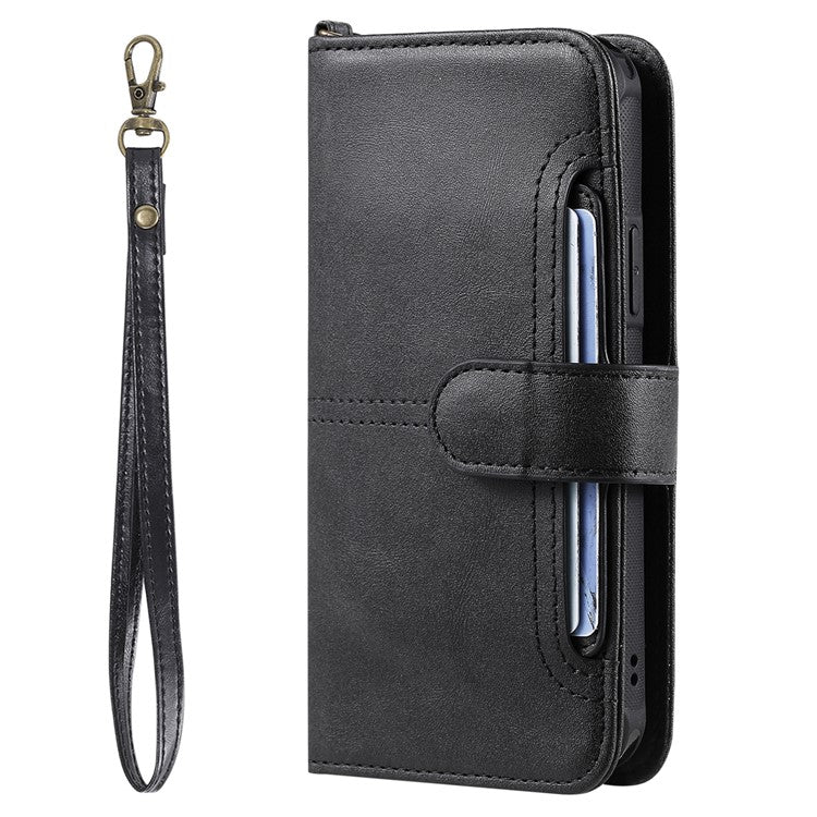 KT Leather Series-4 For iPhone 16 Plus Case 2 in 1 Detachable Wallet Leather Phone Cover - Black