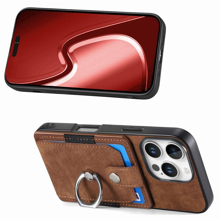 D2 for iPhone 16 Pro Case Kickstand Leather+TPU Non-Slip Protective Cover Card Slots - Brown