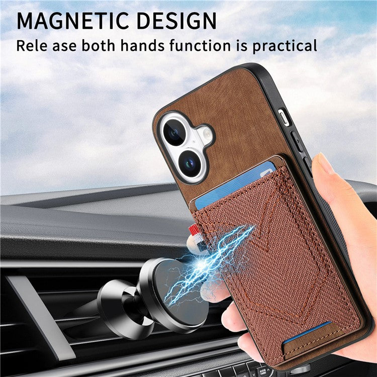 For iPhone 16 Plus Phone Case Retro Jean Cloth Texture Leather TPU Card Holder - Green